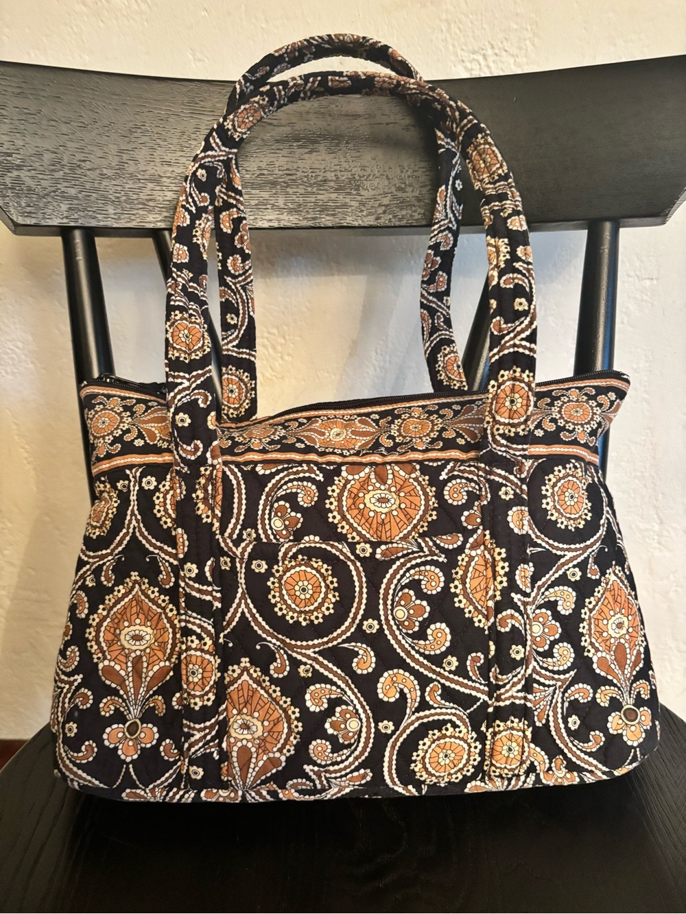 Vera Bradley Caffé Latte retired rectangular zippered shoulder bag brown black